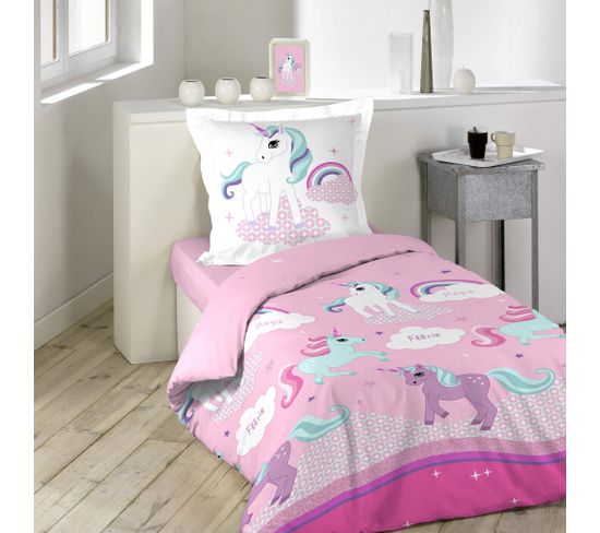 Parure De Lit Licorne Rose 140x200