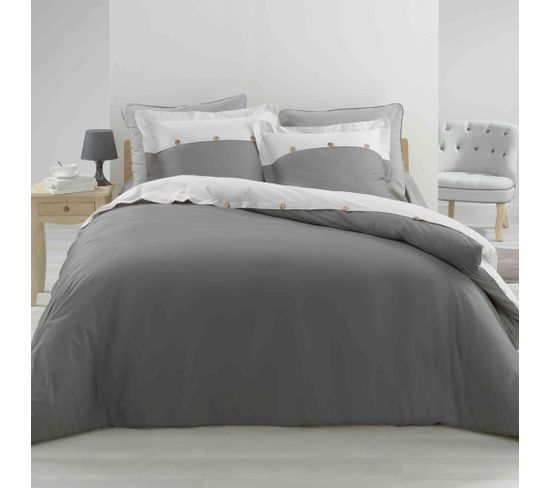 Parure De Lit Percale Vice Versa Anthracite/blanc 240x220 Cm