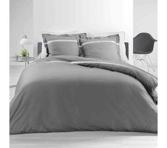 Parure De Lit Percale Satinea Gris 240x220