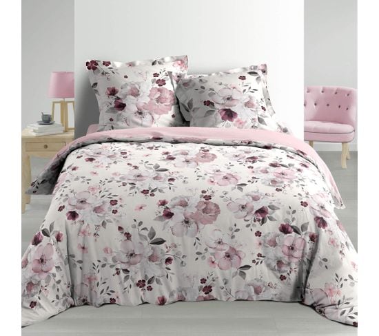 Parure De Lit Percale Velvet Flower Blanc 240x220