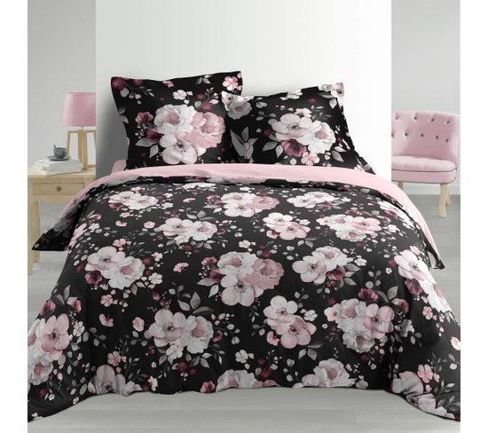 Parure De Lit Percale Velvet Flower Noir 240x220