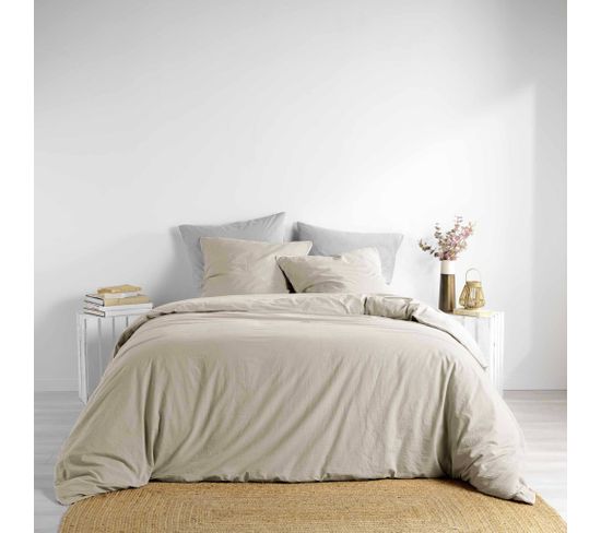 Parure De Lit Coton Lavé Linette Beige 240x220