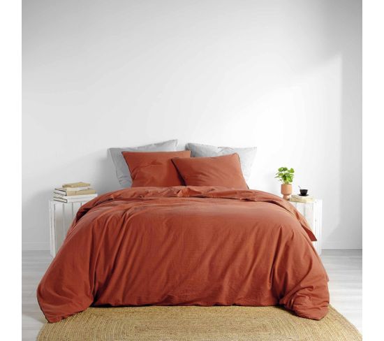 Parure De Lit Coton Lavé Linette Rouge Terracotta 240x220