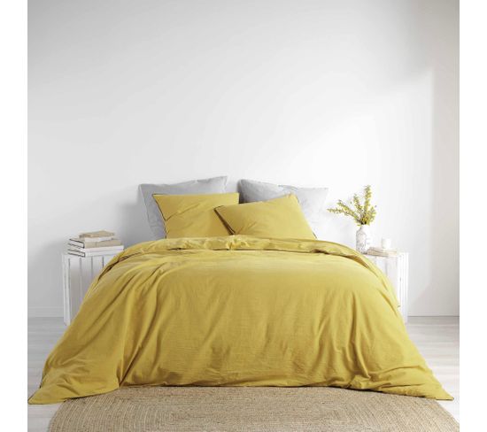 Parure De Lit Coton Lavé Linette Jaune 260x240