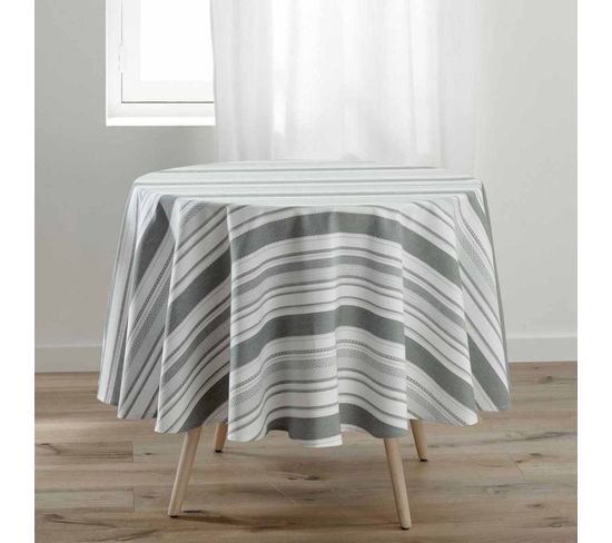 Nappe Ronde Imprimée "santorin" 180cm Gris et Blanc