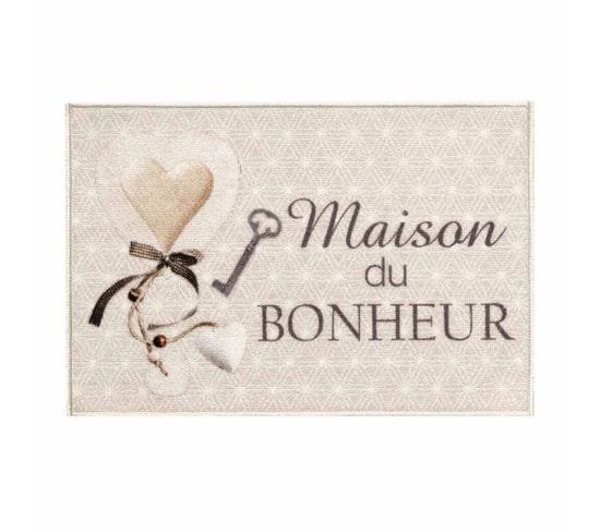 Tapis D'entrée Imprimé "happiness" 40x60cm Beige