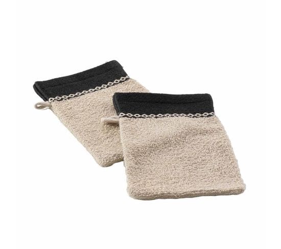 Lot De 2 Gants De Toilette "majesty" 15x21cm Sable