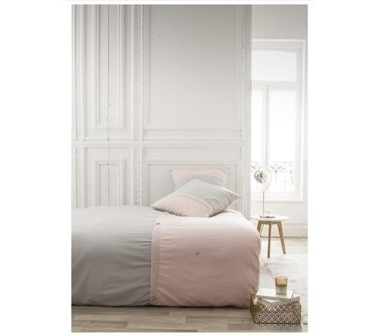 Parure De Couette Apoline  100% Percale De Coton  220 X 240 Cm  Rose + Zinc