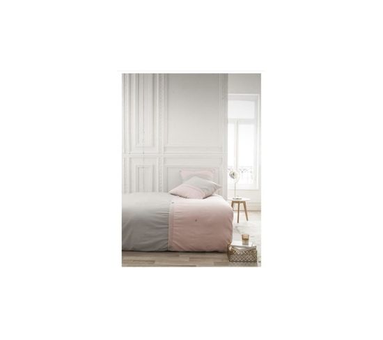 Parure De Couette Apoline - 100% Percale De Coton - 240 X 260 Cm - Rose + Zinc