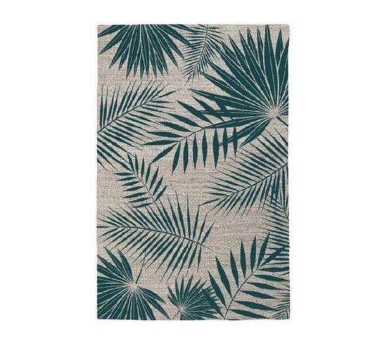 Tapis XL Imprimé Fougères,  Vert/ecru, 120x170cm, 100% Coton, Double Face Imprimée