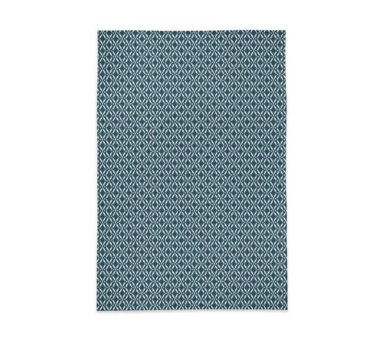 Tapis Shiva Bleu, Gamme Jakarta, Bleu, 60 X 120 Cm, 100% Coton, Double Face Imprimée