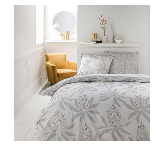 Parure De Lit 2 Personnes Imprimé Floral Sunshine En Coton - Blanc - 240x260 Cm