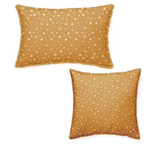 Lot De 2 Coussins Décoration Imprimé Stella En Coton - Jaune - 40x40 Cm