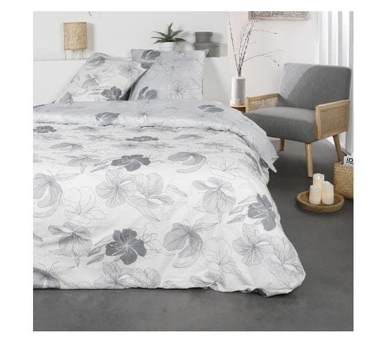 Parure De Lit 2 Personnes Imprimé Sunshine Swan En Coton - Gris - 220x240 Cm