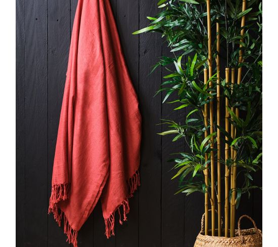 Serviette Fouta Fusain Spirit Garden En Coton - Rouge - 190x100 Cm