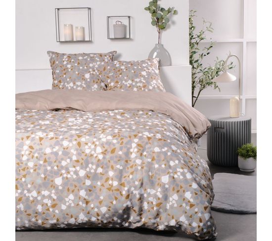 Parure De Lit Imprimé Sunshine Ambre En Coton - Beige - 220x240 Cm