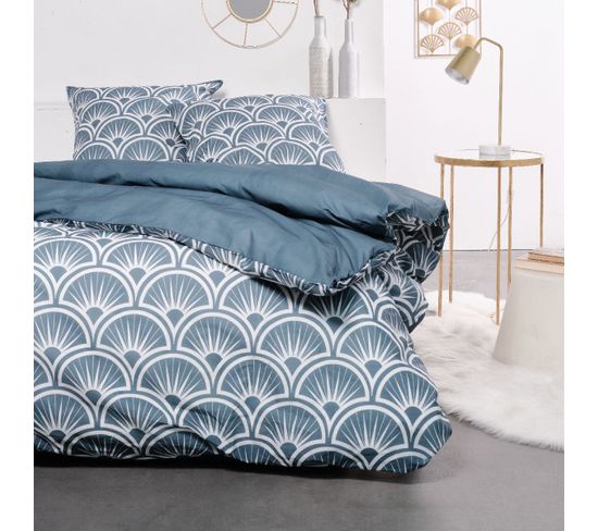 Parure De Lit  Sunshine Solene En Coton - Bleu - 260x240 Cm