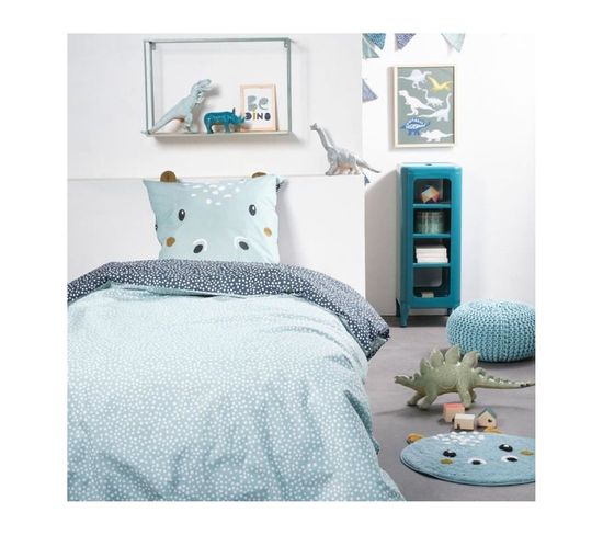 Parure De Lit   Housse De Couette 140x200 + 2 Taies D'oreiller 63x63  1 Personne  Funny2.2  Bleu