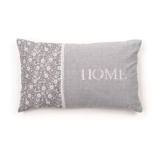 Coussin Déhoussable Avec Dentelle Charme En Coton - Gris - 30x50 Cm