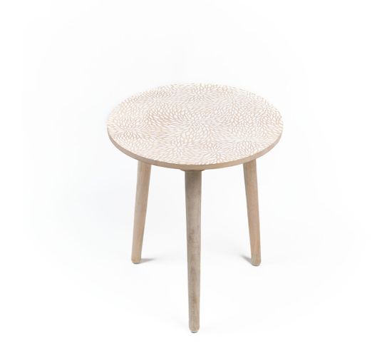 Bout De Canapé Imprimé Mango Wood En Bois - Beige - 40x40x45 Cm