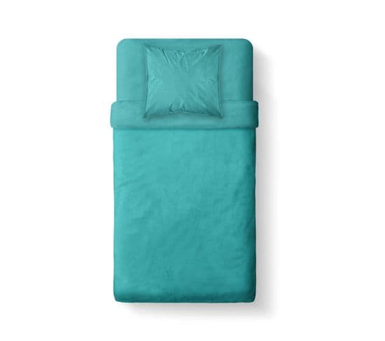 Housse De Couette Diabolo Menthe - 100% Coton 57 Fils - 140 X 200 Cm - Bleu Turquoise