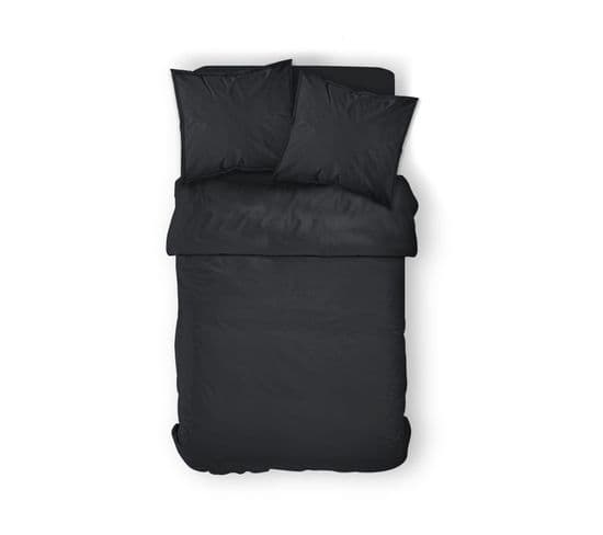 Housse De Couette Réglisse - 100% Coton 57 Fils - 220 X 240 Cm - Noir