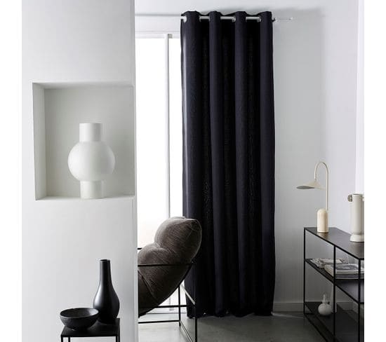 Rideau Isolant à Oeillets Uni Prestige Effet Chambray En Polyester - Gris Anthracite - 140x240 Cm