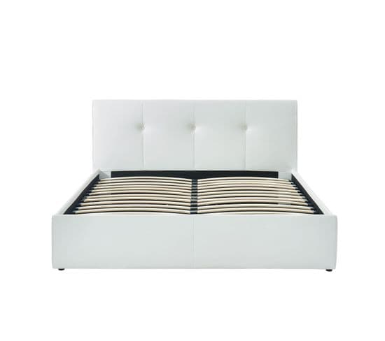 Lit Coffre Seguro Simili Blanc Coffre Matelas 160x200