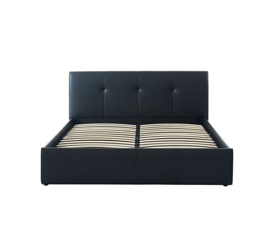 Lit Coffre Seguro  Simili Noir  160x200 Sommier Inclus