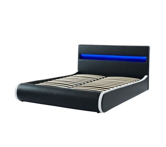 Lit Coffre Lumina Simili Noir Matelas 140x190