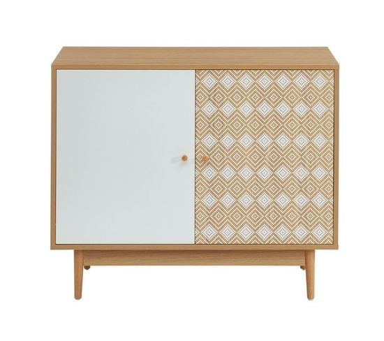 Buffet Leika  Blanc Et Effet Chêne  2 Portes 90cm