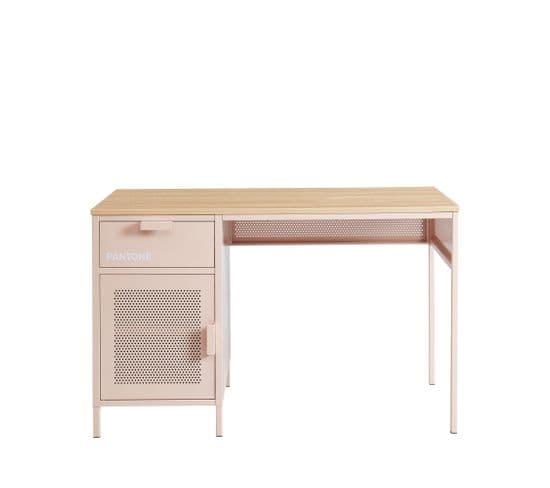 Nino - Bureau 1 Porte 1 Tiroir En Métal Pantone L120cm - Couleur - Rose Blush