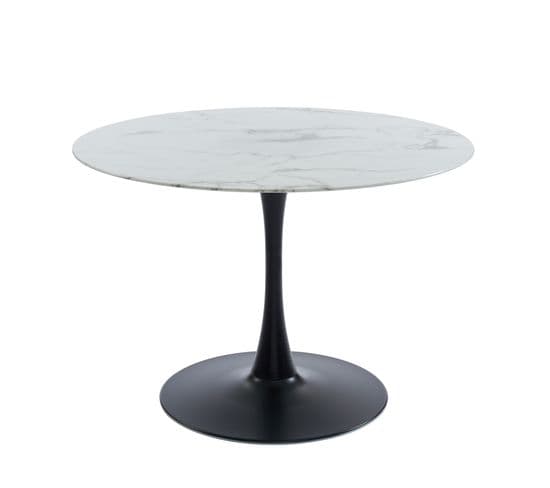 Table De Séjour Monika  Verre Effet Marbre  Ronde 110cm Pied Noir