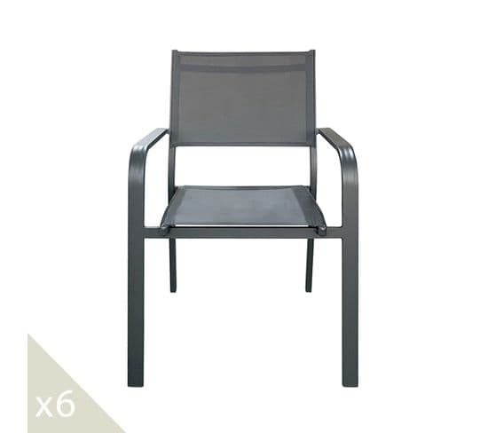 Lot De 6 Chaises De Jardin En Alu Anthracite Et Textilène - Palawan