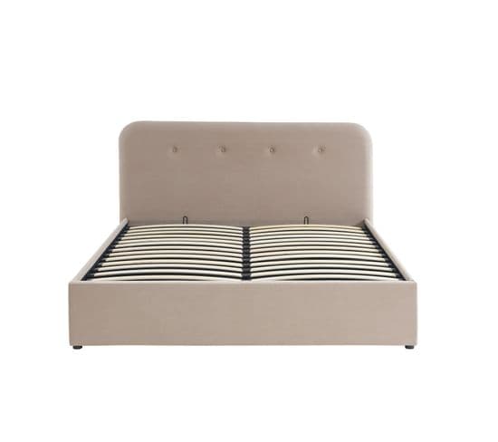 Lit Coffre Knut Velours Beige Sable 160x200 Sommier Inclus