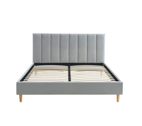 Lit Double Marius Tissu Gris Perle 160x200 Sommier Inclus