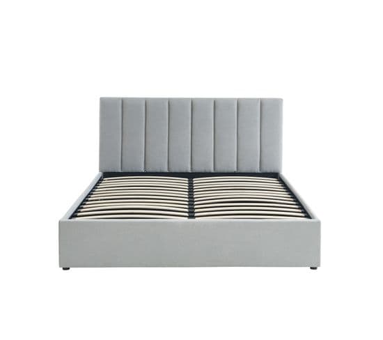 Lit Coffre Marius Tissu Gris Clair 160x200 Sommier Inclus