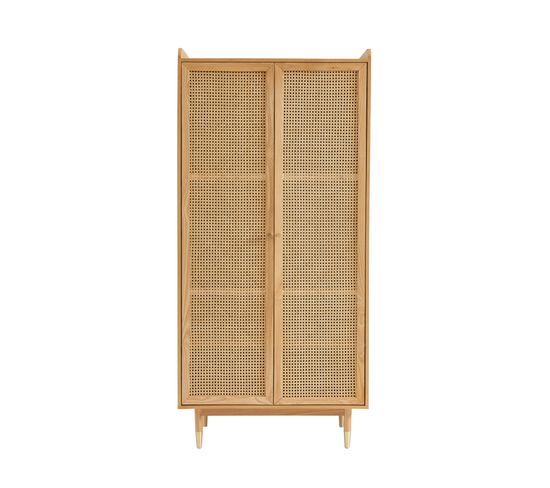 Armoire Leon Placage Chêne Et Cannage Rotin H190cm