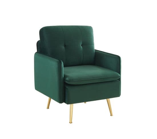 Fauteuil Adam Velours Vert Foncé Avec Piètement En Métal Doré