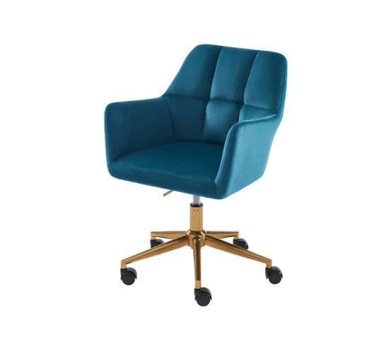 Fauteuil Monaco  En Velours Bleu Avec Pieds Dorés