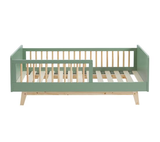 Lit Enfant 70x140 En Pin Massif Vert Avec Sommier - Alba