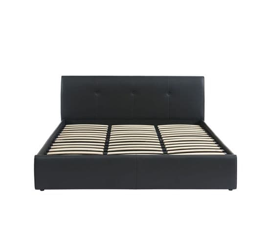 Lit Coffre Seguro Simili Noir 180x200 Sommier Inclus