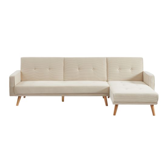 Canapé D'angle Luxi En Velours Côtelé Beige Convertible Style Scandinave