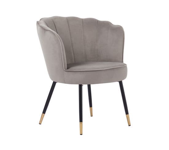 Fauteuil Callista En Velours Gris Avec Pieds Noir Et Doré