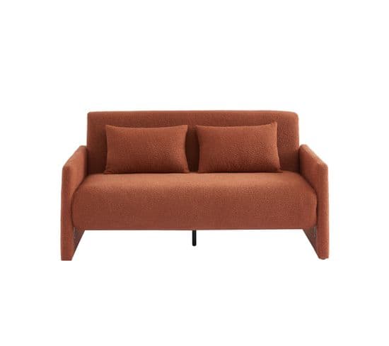 Canapé Droit Jade En Tissu Bouclette Terracotta Convertible 3 Places