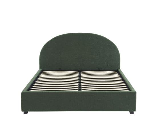 Lit Coffre Olaf Tissu Bouclette Vert Forêt 160x200 Sommier Inclus