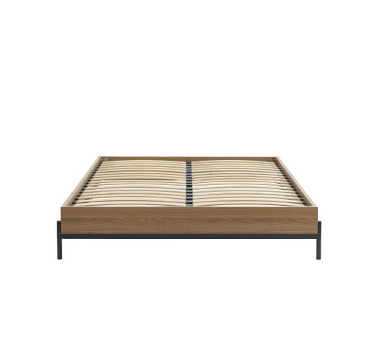 Cadre De Lit Geoma Effet Chêne Foncé 140x190 Sommier Inclus