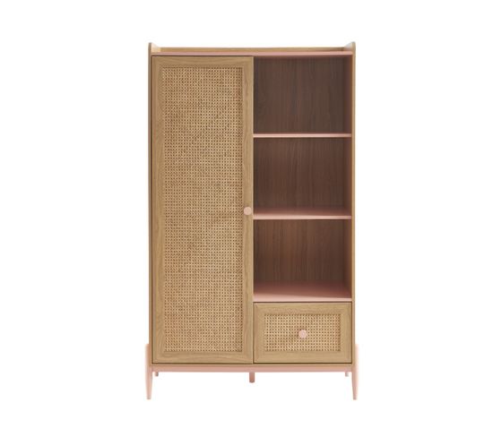 Armoire Pablo Rose Et Cannage Rotin 1 Porte Et 1 Tiroir