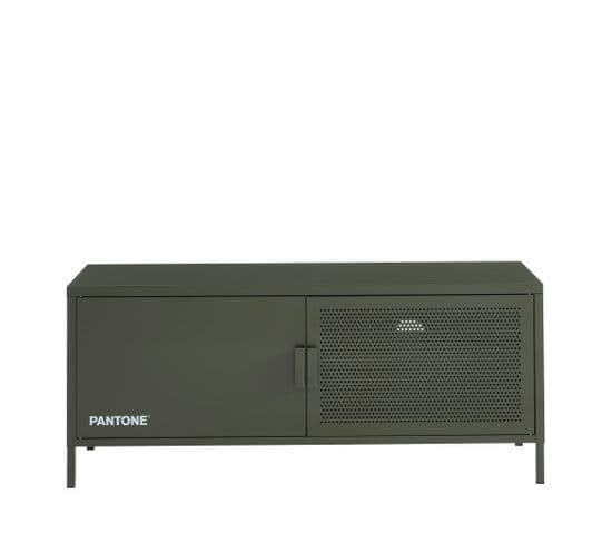 Nino - Meuble TV 2 Portes En Métal Pantone L120cm - Couleur - Vert Kaki