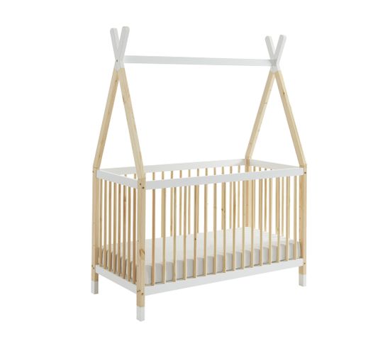 Lit Bébé Tipi Pin Et Blanc 60x120 Sommier Inclus